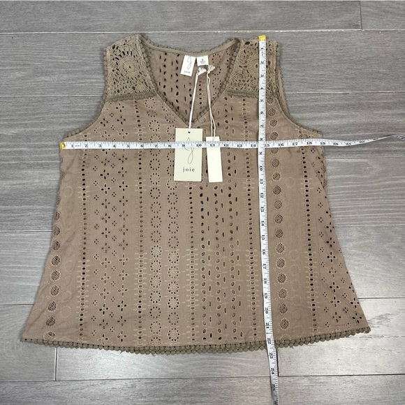 JOIE Tan Eyelet Crochet Sleeveless Blouse NWT S V-Neck Cotton Tank Top $98 - Picture 14 of 14
